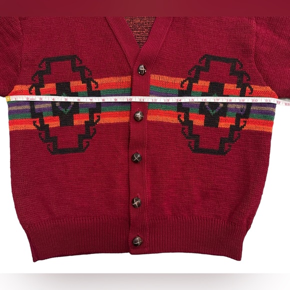 Pendleton Vintage Red Wool Cardigan Western Aztec Size Medium Sweater - Picture 4 of 14